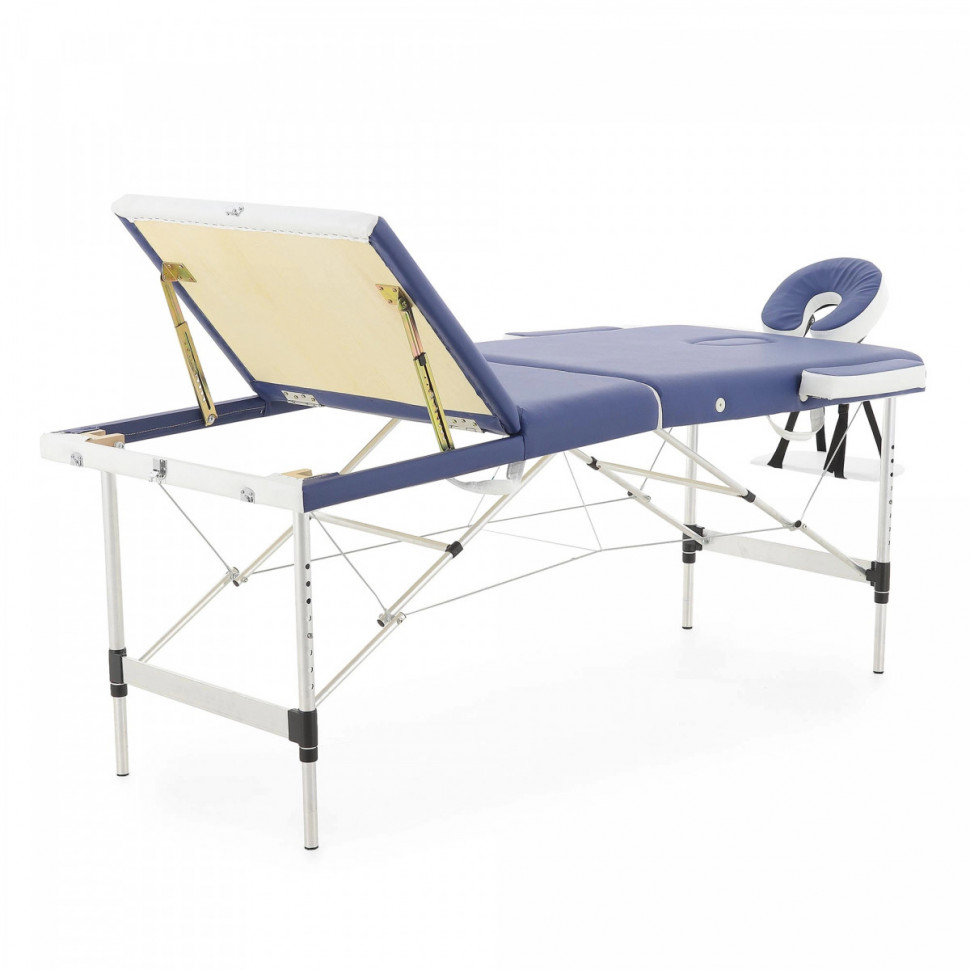 Массажный стол складной MED-MOS JFAL01A 3-х секционный, алюминиевая рама, голубой-белый Массажный стол складной MED-MOS JFAL01A 3-х секционный, алюминиевая рама, голубой-белый